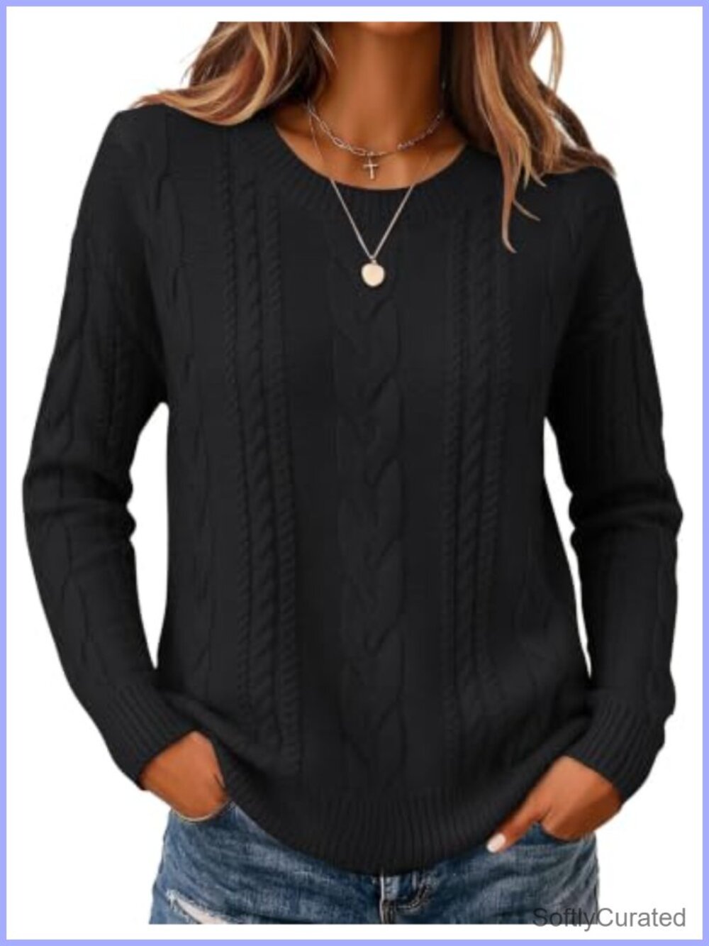 Zeagoo Cable Knit Sweater Loose Fit Crew Neck Pullover